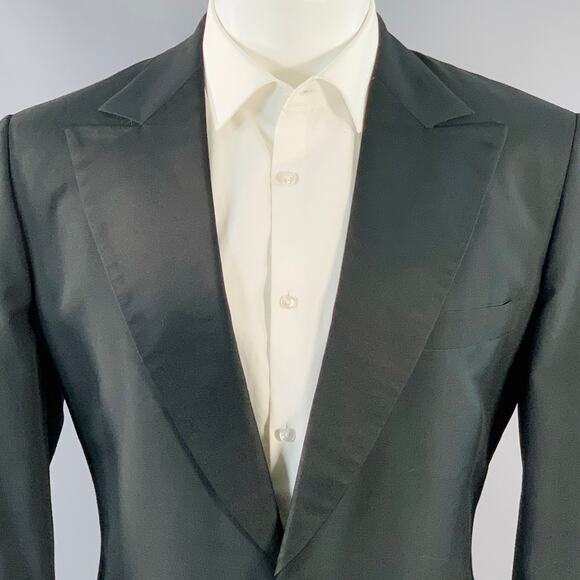 SAKS FIFTH AVENUE Size 40 Long Black Wool Peak Lapel Tuxedo - Picture 2 of 8